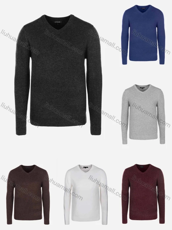 Wholesale Men's Casual Slim Fit V Neck Long Sleeve Plain Knit Wool Blend Sweater 8801#