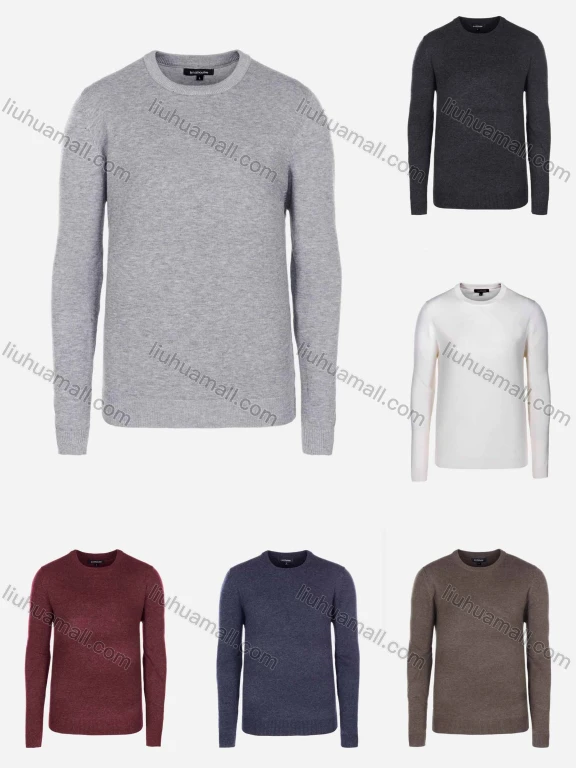 Wholesale Men's Casual Slim Fit Crew Neck Long Sleeve Plain Knit Wool Blend Sweater 8802#