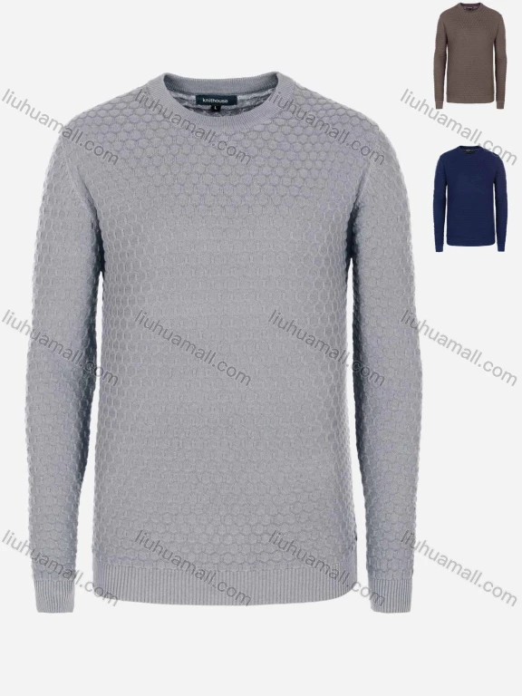 Wholesale Men's Casual Slim Fit V Neck Honeycomb Plain Knit Wool Blend Sweater 8905#