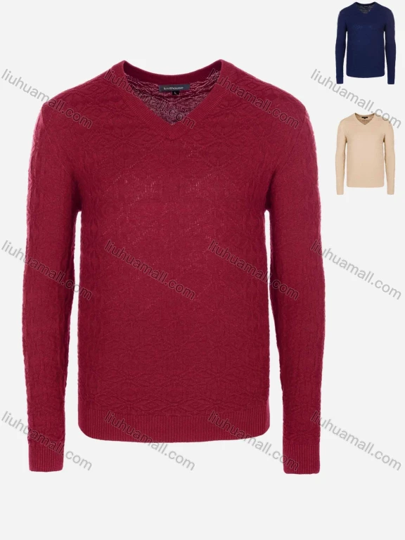 Wholesale Men's Casual Slim Fit V Neck Long Sleeve Plain Knit Wool Blend Sweater 8908#