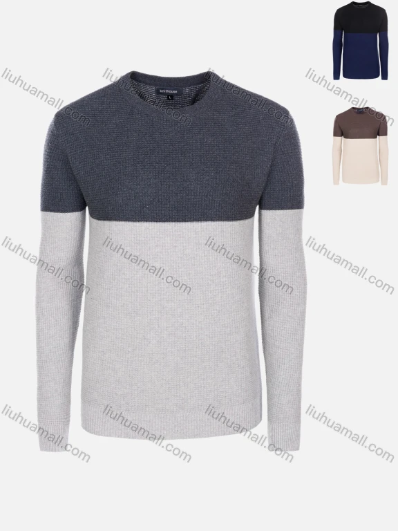 Wholesale Men's Casual Slim Fit Crew Neck Long Sleeve Colorblock Knit Wool Blend Sweater 8912#