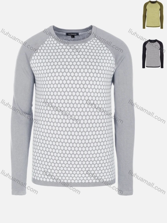 Wholesale Men's Casual Slim Fit Crew Neck Raglan Sleeve Colorblock Knit Wool Blend Sweater 8913#