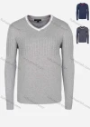 Wholesale Men's Casual Slim Fit V Neck Contrast Color Knit Wool Blend Sweater 8916# - Liuhuamall