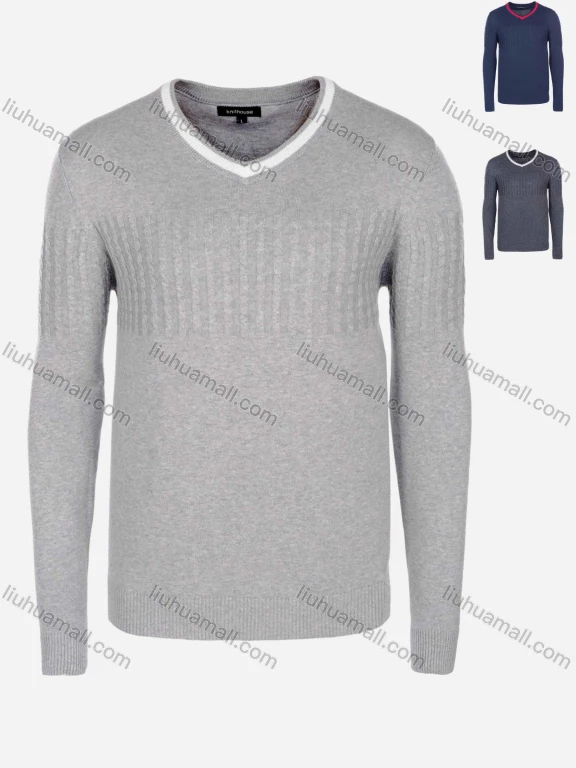 Wholesale Men's Casual Slim Fit V Neck Contrast Color Knit Wool Blend Sweater 8916#