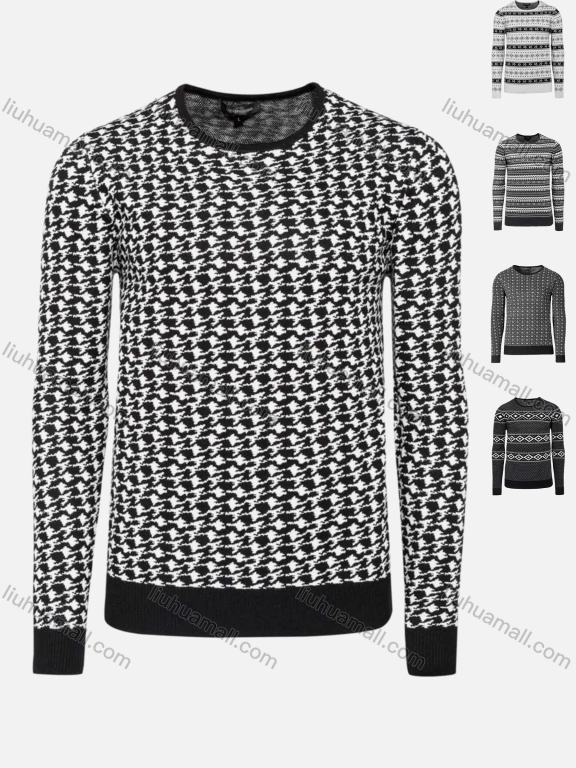 Wholesale Men's Casual Slim Fit Crew Neck Folk Art Knit Wool Blend Sweater 8360/8361/8362/8363/8365#