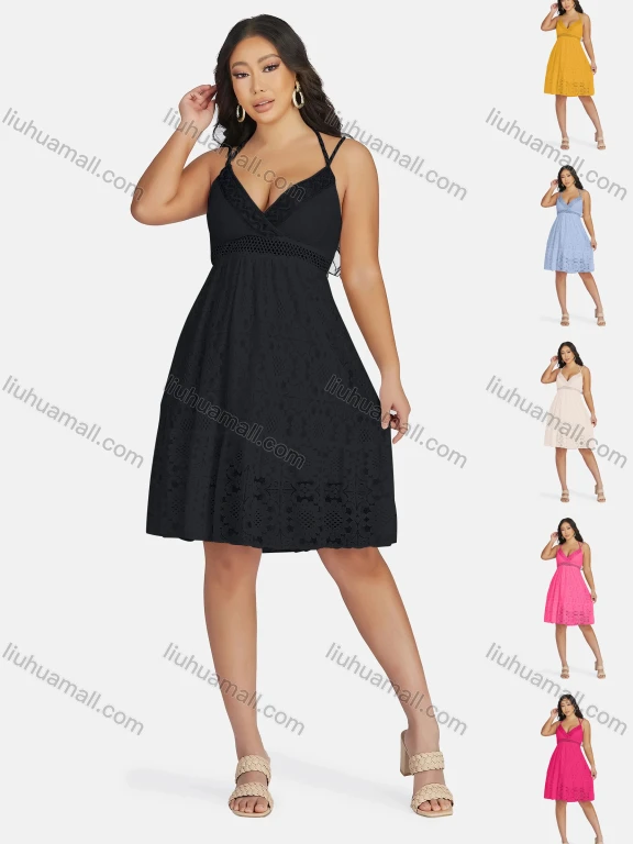 Wholesale Women's Sexy Deep V Neck Hollow Out Guipure Lace Short Cami Dress 6513#