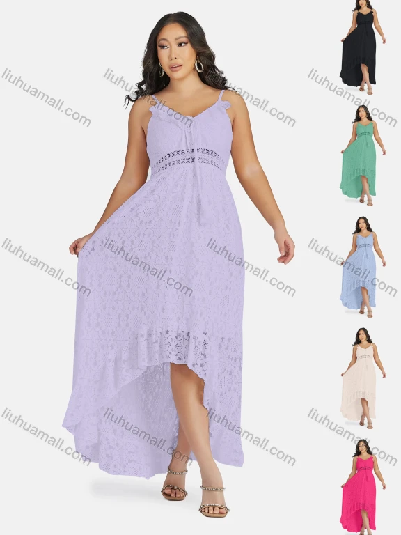 Wholesale Women's Sexy Tie Neck Hollow Out Sleeveless Guipure Lace Cami Maxi Dress 0616#