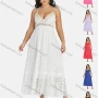 Wholesale Women's Sexy Deep V Neck Hollow Out Guipure Lace Tassel Sequin Cami Maxi Dress 6315# preview