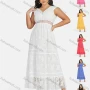 Wholesale Women's Sexy V Neck Hollow Out Guipure Lace Sleeveless Backless Midi Tank Dress 1822# preview