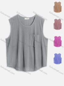 Wholesale Men's Casual Plain Round Neck Patch Pocket Sleeveless Tank Tops M1008#, LIUHUA CLOTHING WHOLESALE