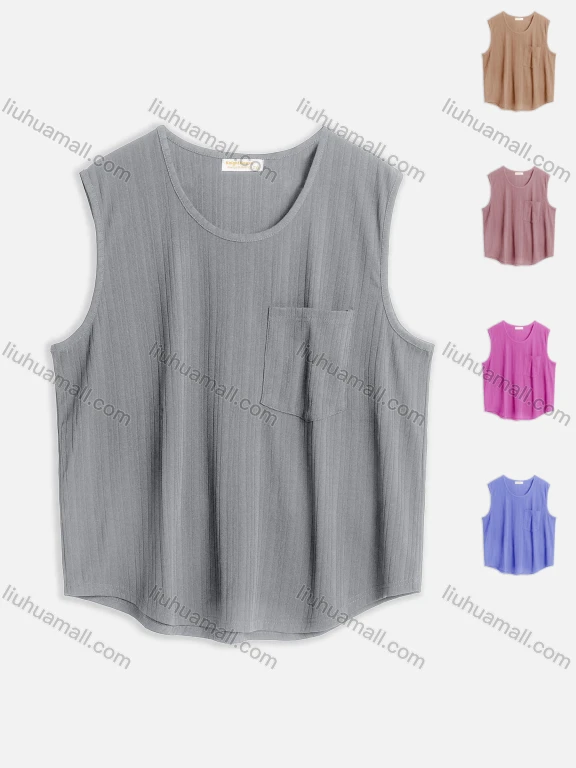 Wholesale Men's Casual Plain Round Neck Patch Pocket Sleeveless Tank Tops M1008#