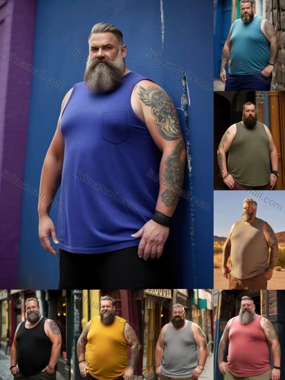 Wholesale Men's Plus Size Sporty Plain Patch Pocket Round Neck Ribbed Sleeveless Tank Tops