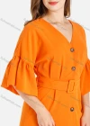 Wholesale Women's Casual Plain V-Neck Ruffle Sleeve Buttons Down Maxi Dress With Belt - Liuhuamall