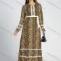 Wholesale Women's Long Sleeve Round Neck Allover Leopard Print Maxi Dress With Belt preview