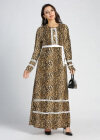 Wholesale Women's Long Sleeve Round Neck Allover Leopard Print Maxi Dress With Belt - Liuhuamall