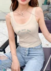 Wholesale Women's Casual Scoop Neck Letter Print Ribbed Slim Fit Tank Top - Liuhuamall