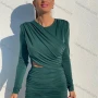 Wholesale Women's Sexy Plain Wrap Cut Out Long Sleeve Bodycon Short Dress Z021# preview
