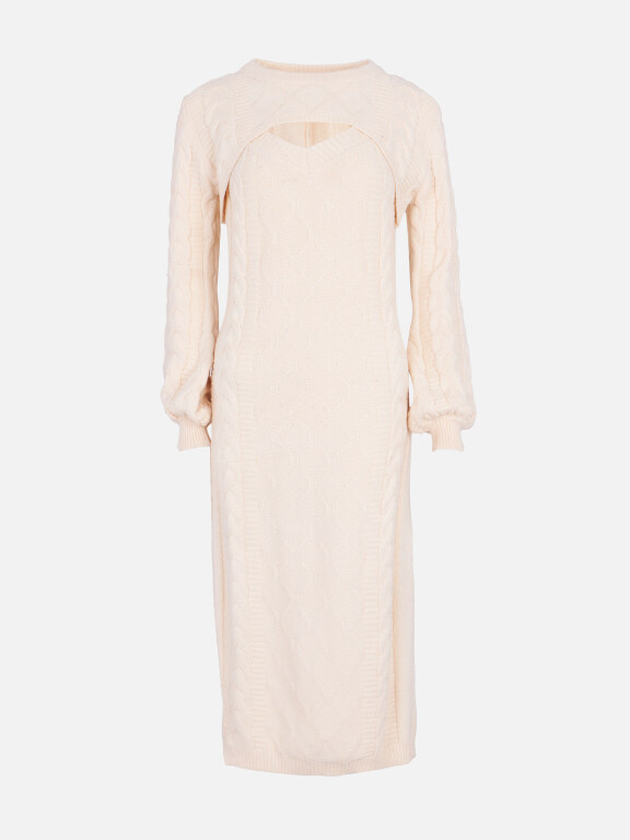 Women's Casual Long Sleeve Cable Knit Cami Dress 2 Piece Set, Clothing Wholesale Market -LIUHUA, 