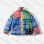 Wholesale Men's Fashion Long Sleeve Stand Collar Paisley Patchwork Print Puffer Coat 918# preview