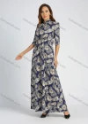 Wholesale Women's Mandarin Collar Allover Print Half Sleeve High Waist Maxi Dress - Liuhuamall
