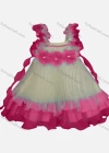 Wholesale Girls Lovely 3D Floral Appliques Ruched Tiered Ruffle Trim Dress - Liuhuamall
