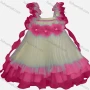 Wholesale Girls Lovely 3D Floral Appliques Ruched Tiered Ruffle Trim Dress preview