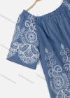 Wholesale Women's Casual Half Sleeve Boat Neck Folk Art Denim Blouse - Liuhuamall