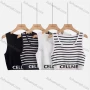 Wholesale Women's Casual Crew Neck Striped Crop Tank Top M922# preview