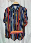 Wholesale Women's Vintage Short Sleeve Multicolor Striped Button Down Shirts - Liuhuamall