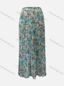 Wholesale Women's Casual Floral Print High Waist Pleated Ruffle Hem Midi Skirts, LIUHUA CLOTHING WHOLESALE