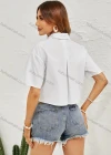 Wholesale Woman's Casual Shirt Collar Button Front Short Sleeve Plain Crop Top - Liuhuamall