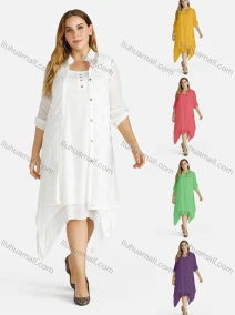 Wholesale Women's Linen Layered Plain Midi Tank Dress With Cardigan, LIUHUA CLOTHING WHOLESALE