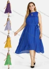 Wholesale Women's Linen Plain Sleeveless Keyhole Neck Midi Dress With Belt - Liuhuamall