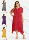 Wholesale Women's Plain Linen Short Sleeve Hanky Hem Midi Dress - Liuhuamall
