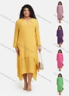 Wholesale Women's Plus Size Linen Long Sleeve Plain Layered Hem Cozy Midi Casual Dress - Liuhuamall