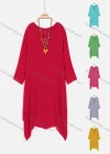 Wholesale Women's V Neck Buttons Hanky Hem Plain Midi Dress With Wooden Heart Beads Necklace - Liuhuamall