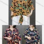 Wholesale Women's Linen Loose Fit 3/4 Sleeve Collared Knot Botton Down Blouse Geometric Print Shirt preview