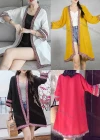 Wholesale Women's Linen 3/4 Sleeve Argyle Tribal Print Vintage Mid Length Cardigan - Liuhuamall