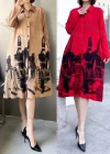 Wholesale Women's Linen Casual Collared Long Sleeve Splicing Button Front Abstract Print Shirt Dress - Liuhuamall
