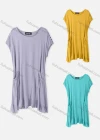 Wholesale Woman's Casual Round Neck Batwing Sleeve Dual Pockets Embroidery Ruffle Hem Plain Dress - Liuhuamall