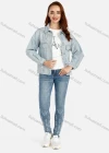 Wholesale Women's Plain Long Sleeve Ripped Distressed Rhinestone Flap Pockets Pearl Decor Denim Jacket - Liuhuamall