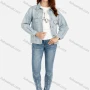 Wholesale Women's Plain Long Sleeve Ripped Distressed Rhinestone Flap Pockets Pearl Decor Denim Jacket preview