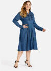 Wholesale Women's Plus Size Button Pleated Casual Knee Length Denim Dress - Liuhuamall