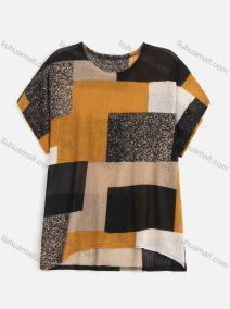 Wholesale Women's Casual Patchwork Short Sleeve Drop Shoulder Round Neck Knit Top, LIUHUA CLOTHING WHOLESALE