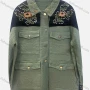 Wholesale Women's Fashion Collared Flap Pockets Beaded Embroidery Floral Colorblock Overshirt preview