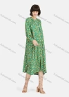 Wholesale Women's Elegant Crew Neck Lantern Sleeve Ruched Floral Print Dress - Liuhuamall