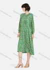 Wholesale Women's Elegant Crew Neck Lantern Sleeve Ruched Floral Print Dress - Liuhuamall