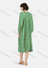 Wholesale Women's Elegant Crew Neck Lantern Sleeve Ruched Floral Print Dress - Liuhuamall