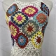 Wholesale Women's Colorful Crochet Halter Coverup Top with Granny Square Pattern and Vibrant Floral Motifs L036# White Clothing Wholesale Market Liuhua