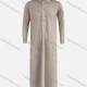 Wholesale Men's Modest Pakistani Stand Collar Plaid Print Button Front Patch Pocket Middle East Ramadan Muslim Arabic Robe Khaki Clothing Wholesale Market Liuhua